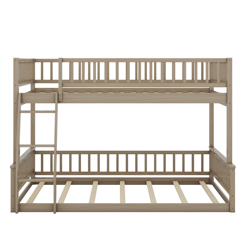 Full XL Over Queen Bunk Bed With Guardrails, Walnut