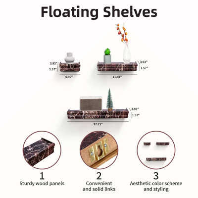 Tablettes flottantes murales en bois de 15,7 po pour la salle de bain, la chambre à coucher, le salon, la cuisine, la tablette suspendue pour livres / rangement / décor avec supports invisibles, gris