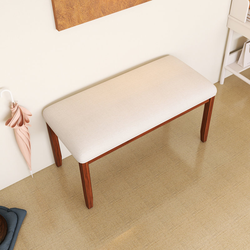 Banc d'entrée de 38 po de largeur avec siège rembourré et pieds en bois massif, Cerisier