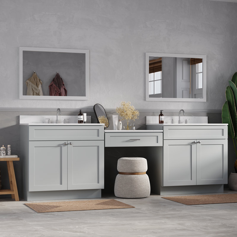 103'' Double Bathroom Vanity with Quartz Top, Gray