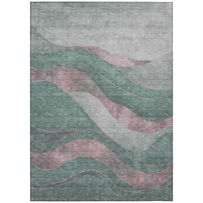 Machine Washable Indoor/Outdoor Xhevrie Sage Rug