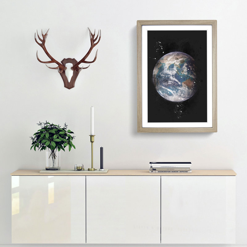 Eastern Hemisphere of Earth - Picture Frame Painting Print, 63cm H x 45cm W x 2cm D, Oak Framed