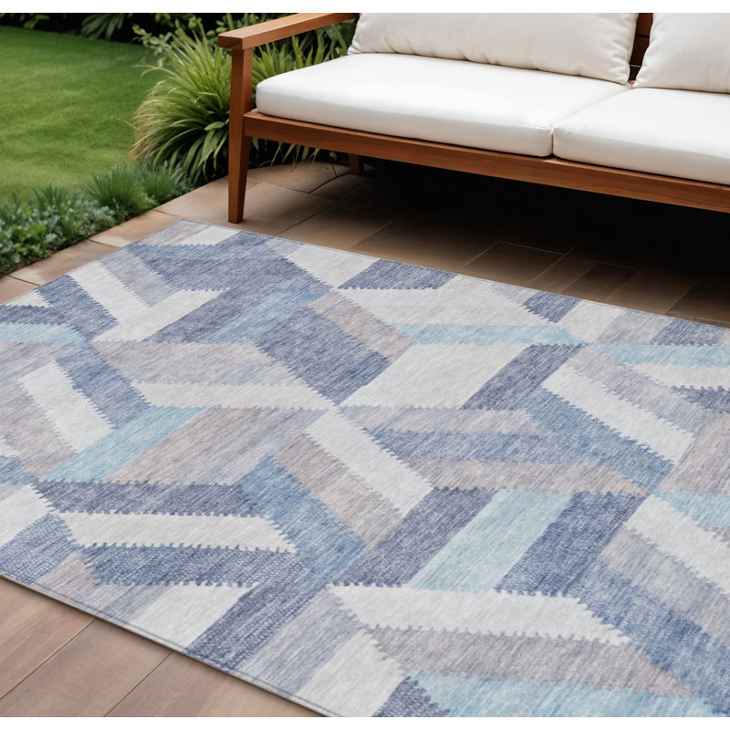 Tapis intérieur lavable extérieur géométrique bleu 8 pi x 10 pi