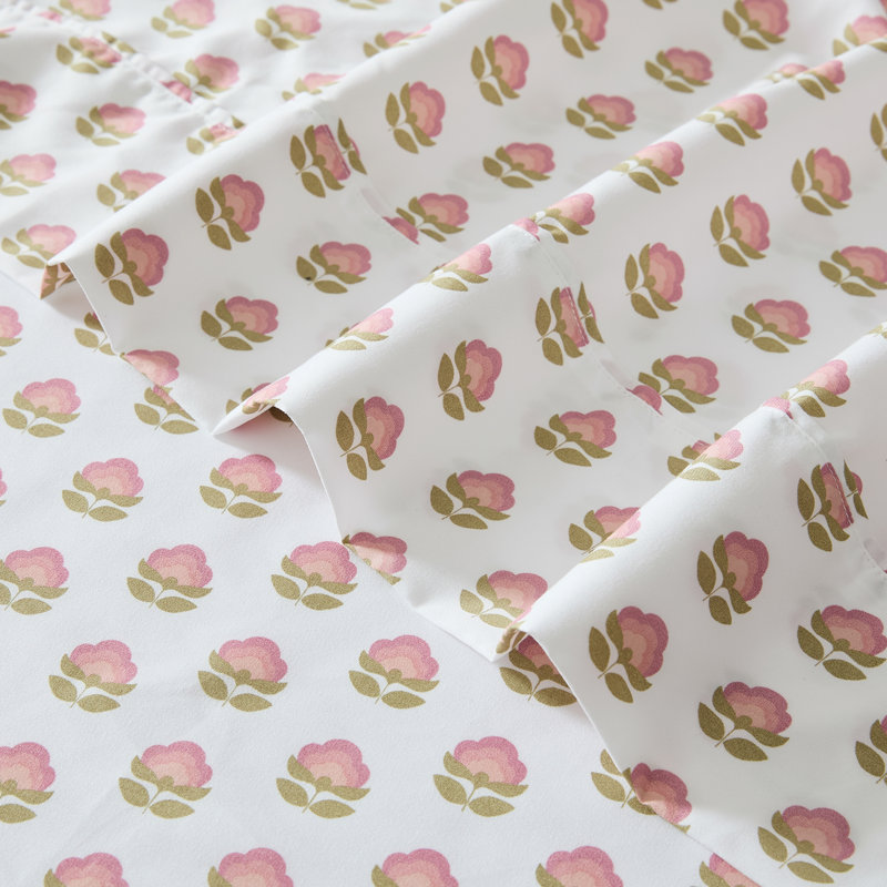 Prisha Floral Peach Sheet Set, Twin Extra Long Sheet Set with 3 Additional Pieces