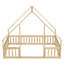 Lit pleine grandeur en bois en forme de maison avec garde-corps et clôture pour chambre d'enfant - Naturel