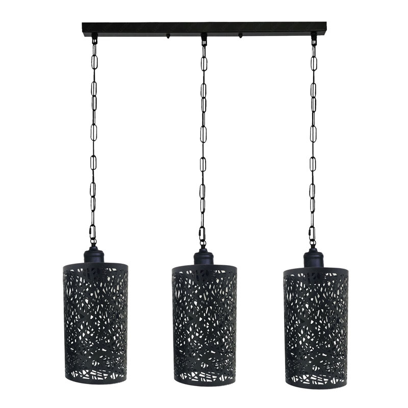 3 - Light Kitchen Island Pendant, Black, Black