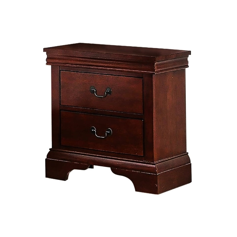 Table de chevet moderne en bois massif, finition cerisier avec deux tiroirs Contemporary 2