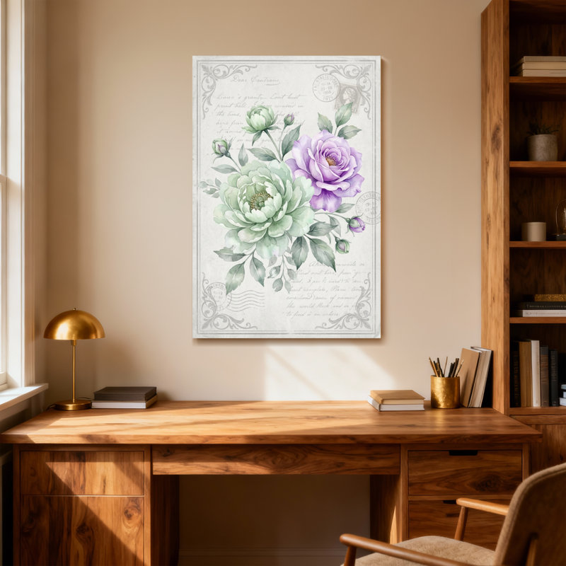 Plantes et fleurs, motif floral rétro de roses et de feuilles, H 20 po x l 30 po