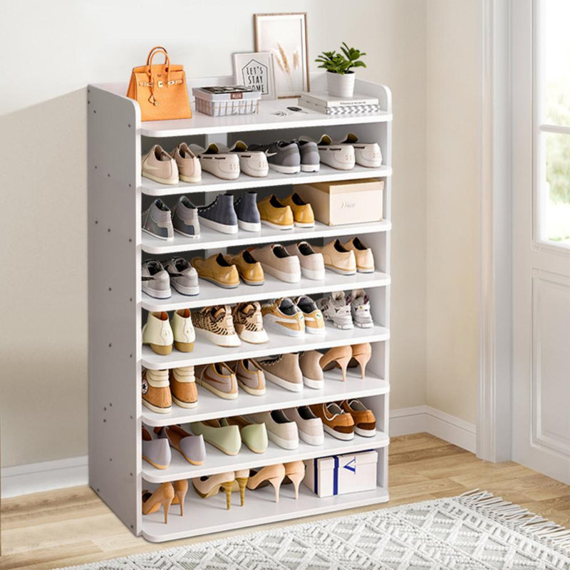 Warm white MDF shoe cabinet, 120cm H x 82cm W x 26cm D, White, 8