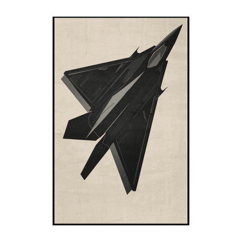 Machine Washable Vehicles And Transportation Stealth Jet Airplane Sleek & Chic Modern Rug in Beige – Black Binding, 7x10