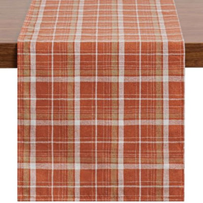Chemin de table à carreaux tartan automnal, orange, 33 x 91 cm