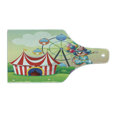 Ambesonne Colorful Tempered Glass Cutting Board Clown Inflatable Ball Multicolor