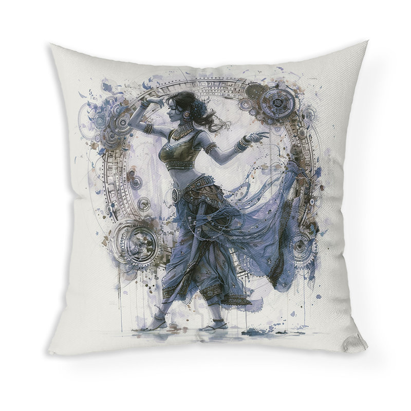 Coussin Enchanting Rhythms of India, H 16 po x l 16 po, Bleu / Vert
