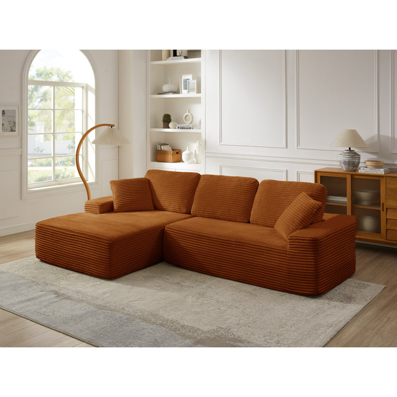 Boneless 109'' Oversized Boneless Sofa, Corduroy Modular Sectional Sofa With Chaise,No Assembly Required, Orange