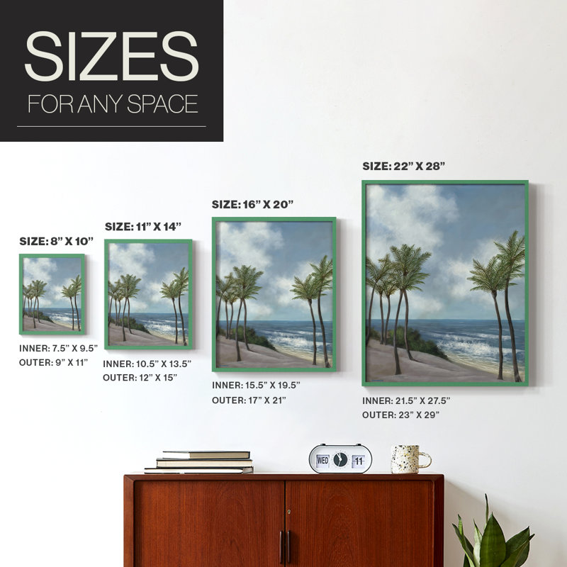 Impression encadrée Coastal Palm Tree I-Premium - prêt à être accroché - aucun clou requis - aucun clou requis, Gris
