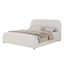 Structure de lit avec tête de lit tapissier recouverte de lin, pieds en bois massif, beige-435236681