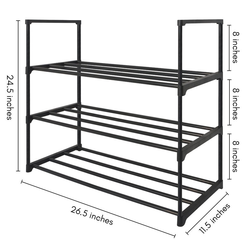  3 Tier Shoe Rack - Shoe Organizer for Closets, Entryways, or Garages - Storage Shelf with Reinforced Frame - Black, 3-Tier