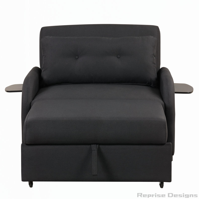 3 in 1 Pull Out Sleeper Sofa Chair with 2 Wing Table and USB Charge for Living Room, Black