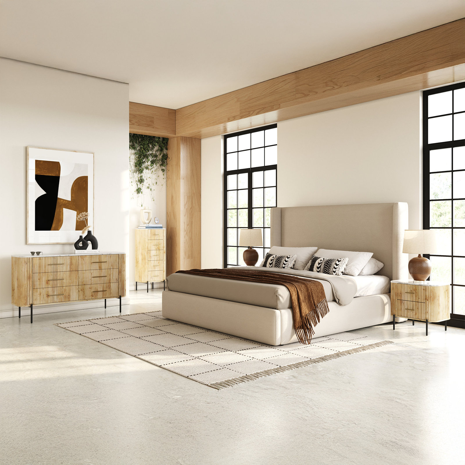 Carmela White Marble & Mango 6-Drawer Dresser