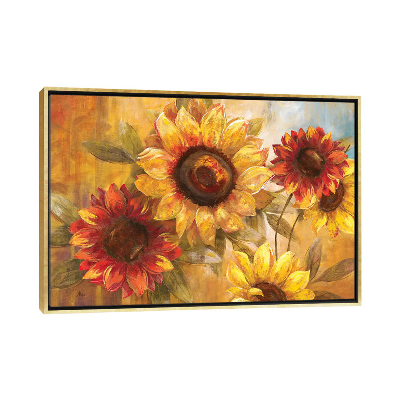Tournesol «Cheer» par Nan - impression, H 32 po x l 48 po x 1,5 po, Encadrement doré