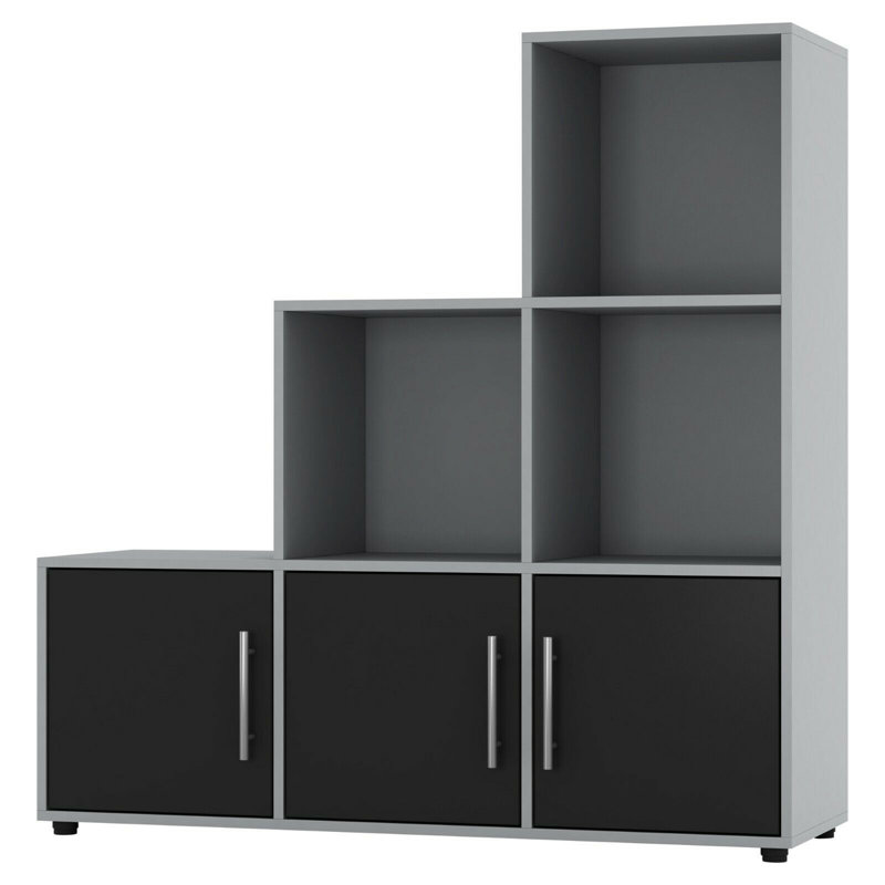 Berra 90.5cm H x 89cm W Step Bookcase, Grey/Black