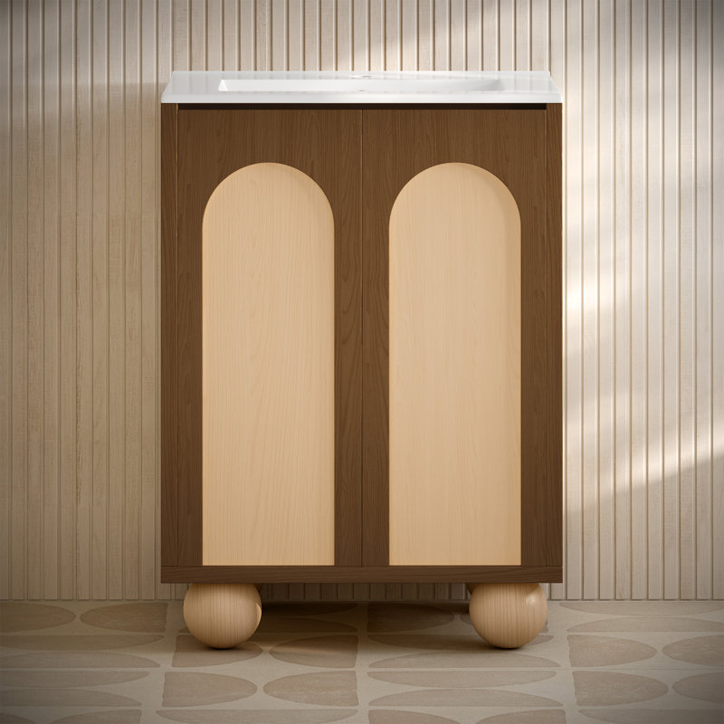 Ensemble de meuble-lavabo autoportant 24 po Plaisir II, Chêne brun, Blanc