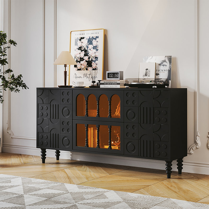 Buffet noir massif et bois manufacturé, Noir
