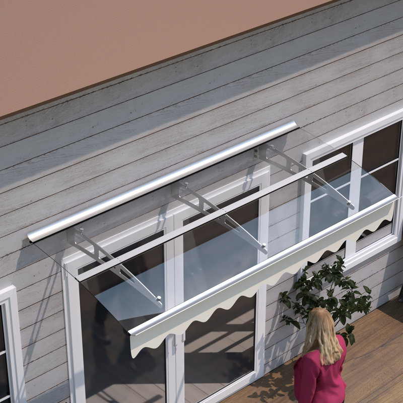 79" X 34" Door Canopy With Aluminum Alloy Brackets And Polycarbonate Sheet, For Wooden House, Protected, Heat , Stable Mounting Option Entrance Awning - Strong Brackets, 0.137" Thick Polycarbonate,