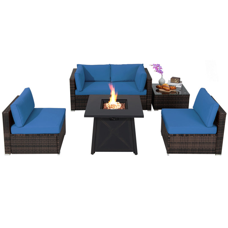 Laresha 4 - Person Patio Conversation Sets with Cushions, Navy