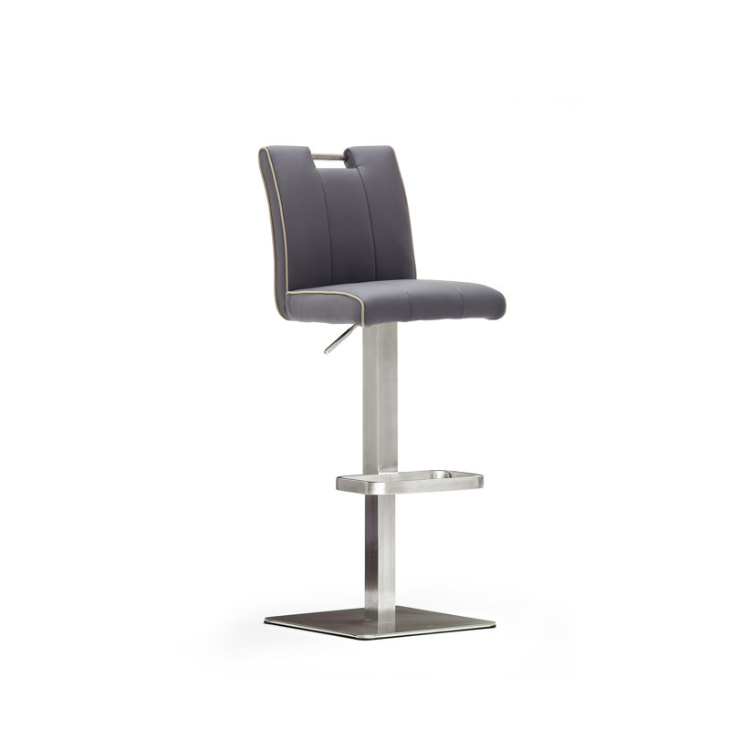 Ruger Swivel Upholstered Adjustable Height Counter Stool with Metal Frame, Brushed stainless steel/Grey, Faux leather