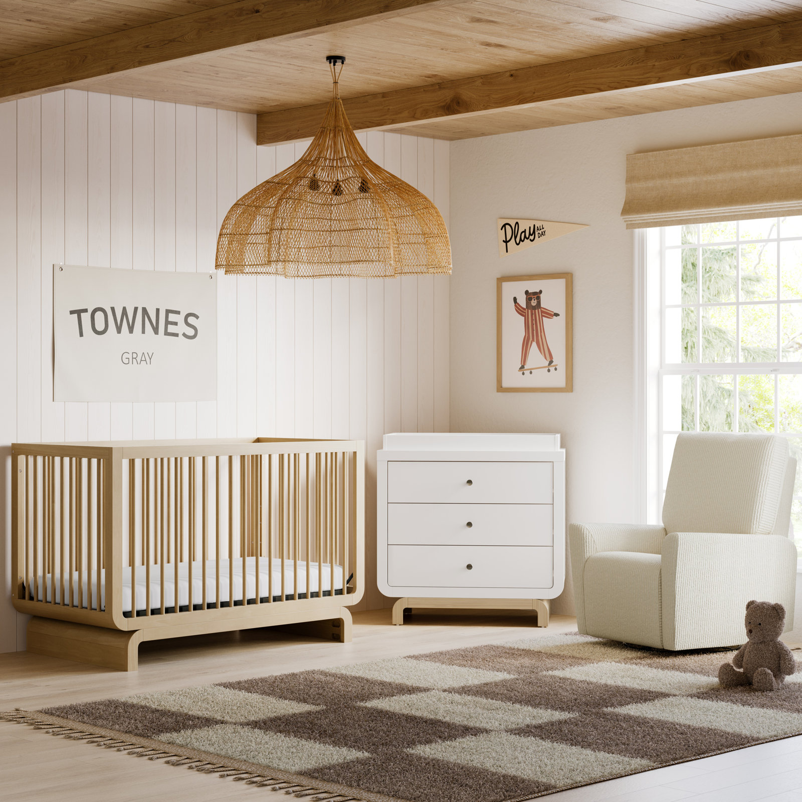 Santorini 5-In-1 Convertible Crib, Driftwood, Crib + Mattress