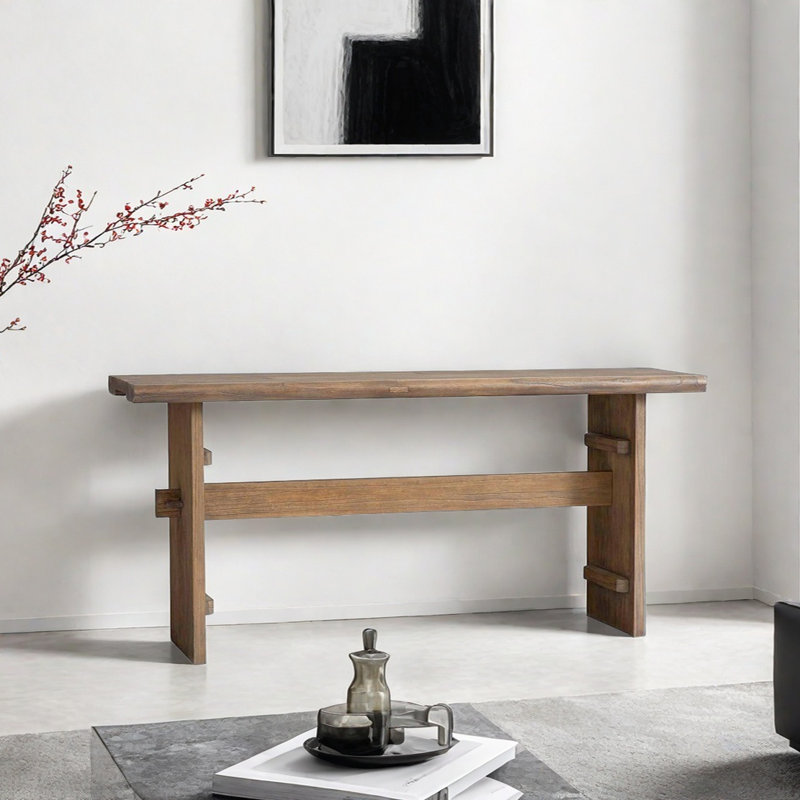 Retro Natural Wood Console Table, 29.92" H x 62.99" W x 15.75" D