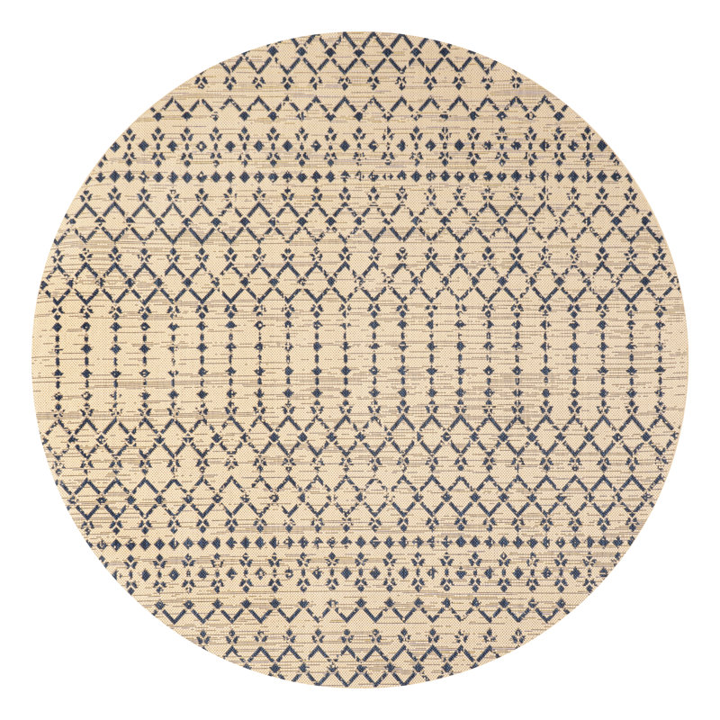 Tapis d'intérieur / extérieur Crompton, Beige / marine, Rond 6 pi 7 po