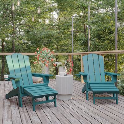 Ayleah Commercial All-Weather Plastic Adirondack Chair with Ottoman