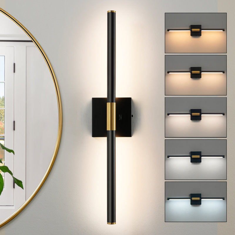 Fiza Vanity Light Fixture LED (Horizontal and Vertical), 23.6" H x 4.7" W x 3.5" D, Black/Gold