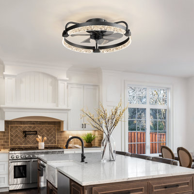 20'' Indoor Bedroom Flush Mount Ceiling Fan with Dimmable LED Light