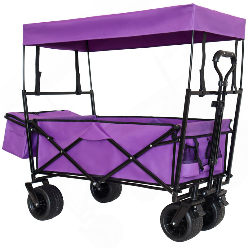 Chariot pliable de 480 lb avec auvent, poussette de chariot avec roues tout-terrain de 7 po, chariot pliable léger, grande capacité pour le camping, le magasinage, les sports et le jardin, mauve