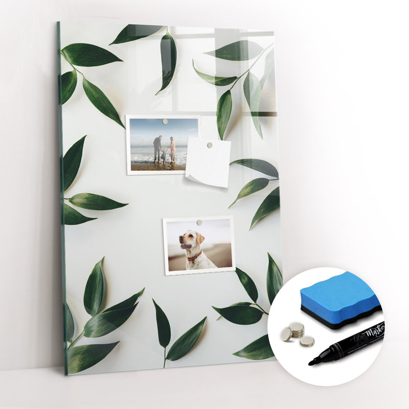 Magnetic Memo Board Whiteboard - 40 x 60cm - With Marker and Magnets - The frame of green leaves
