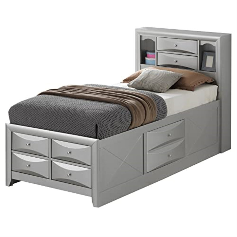 Champetre Bookcase Storage Bed, Twin, Silver