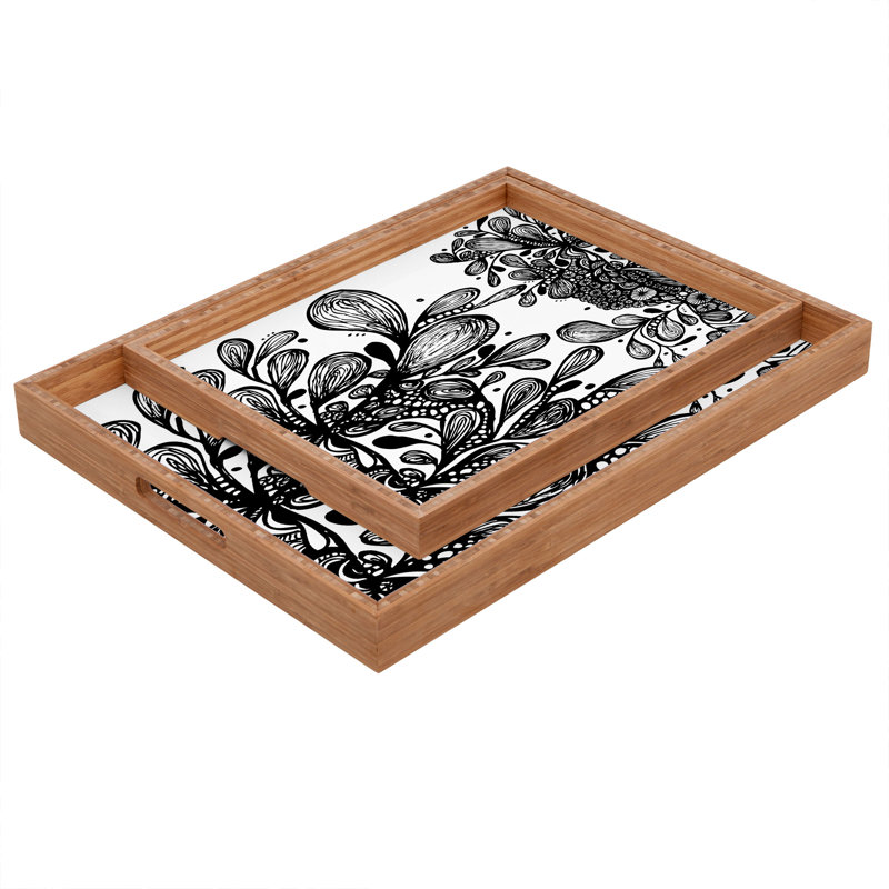 Julia Da Rocha Wood Tray, 1.75" H x 18" W x 14" D