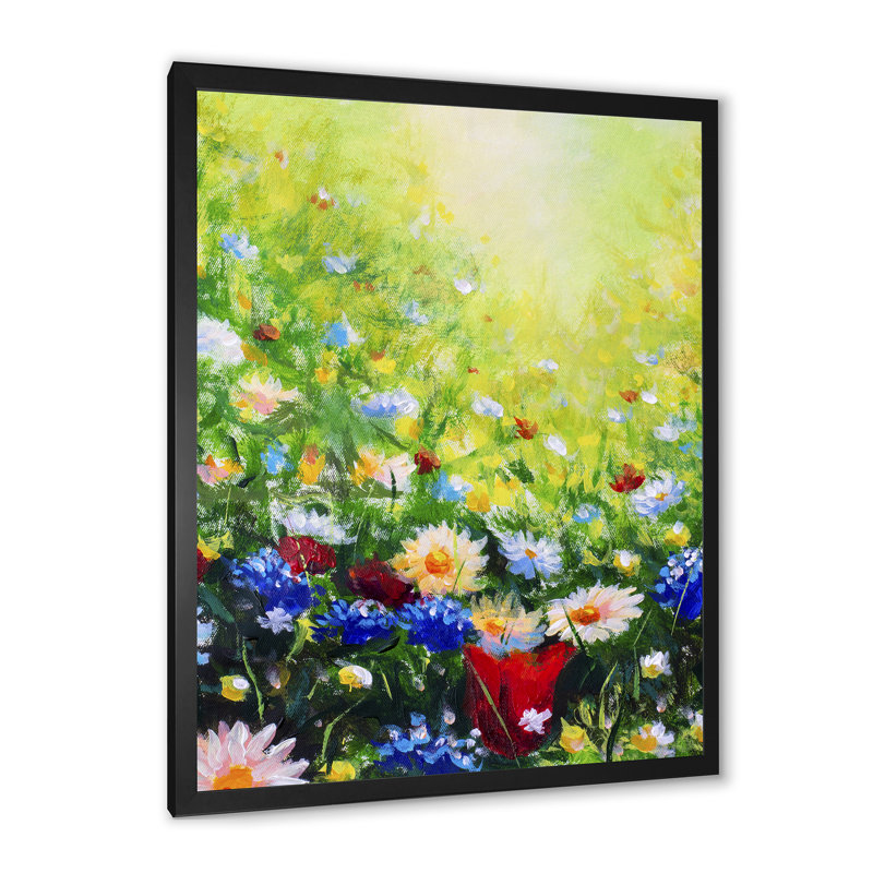 Blooming Flowers Nature Field - Peinture, Toile avec cadre photo noir, H 12 po x l 8 po x P 1 po