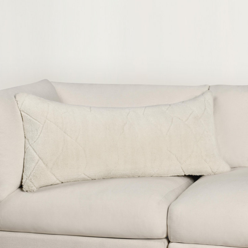Mercer 22" Wool Blend Fabric Ivory Throw Pillow, Rectangular