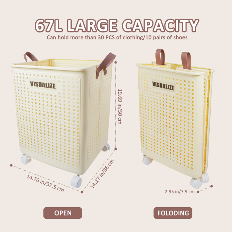 Large Foldable Wheeled Laundry Hamper, Ventilated Design with Convenient Carry Handles