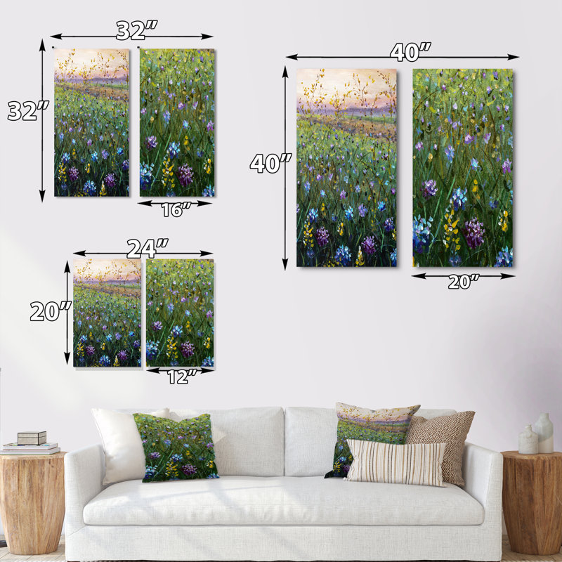 «Vibrant Colorful Field of Wildflowers IV», ensemble de 2 peintures sur toiles, Toile tendue, H 20 po x l 24 po x P 1 po