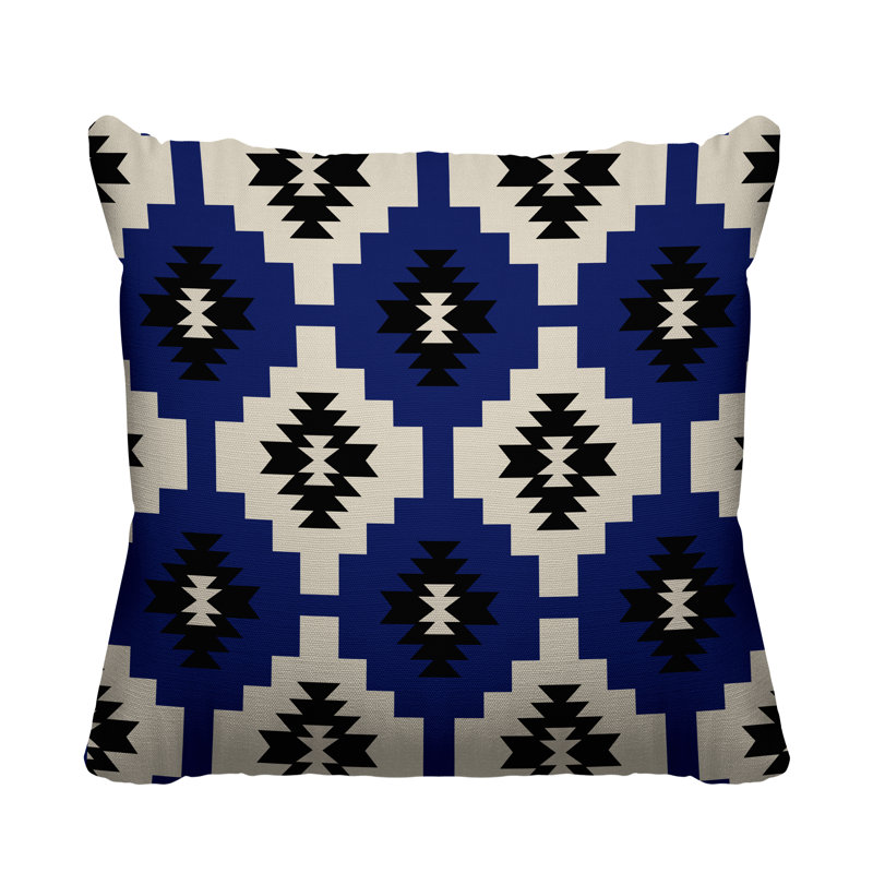 Hinto Southwestern Indoor/Outdoor Throw Pillow, 17H" x 17W", Navy Blue, Square