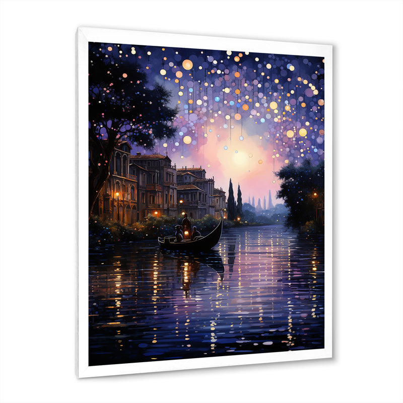Kazill - canal mauve fantaisiste pointillisme - imprimé, H 40 po x l 30 po x P 1,5 po, Cadre photo blanc