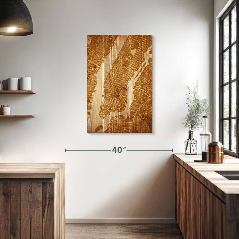 Aliaz Wooden NYC Map, 36" H x 24" W