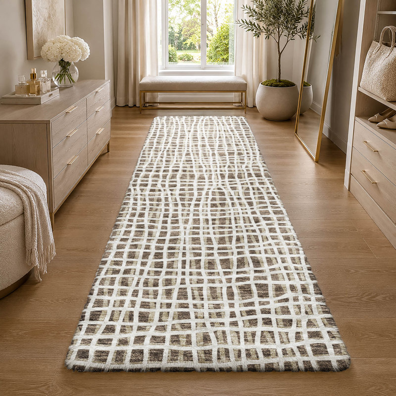 Tapis à rayures Dream Shag ADS729 lavable à la machine de qualité supérieure, Brun, 2'3" x 7'6" Runner