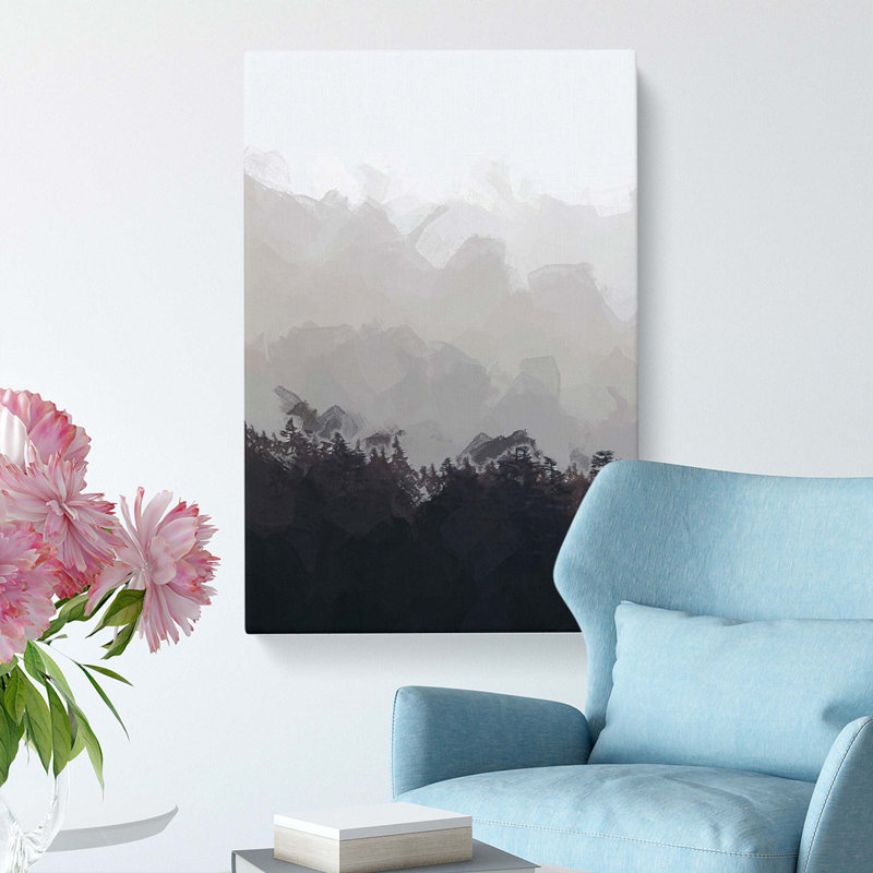 Mountain Behind The Forest Layers In Abstract - Wrapped Canvas Painting, 50cm H x 35cm W x 3cm D