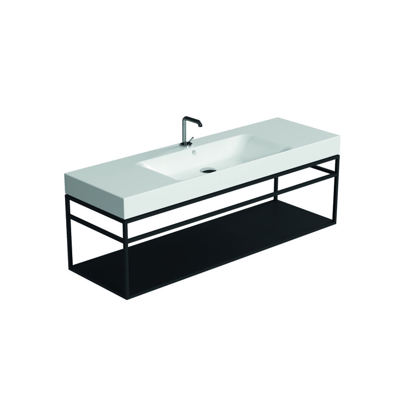 Lavabo mural Cento 3535 blanc brillant et console murale Cento noir